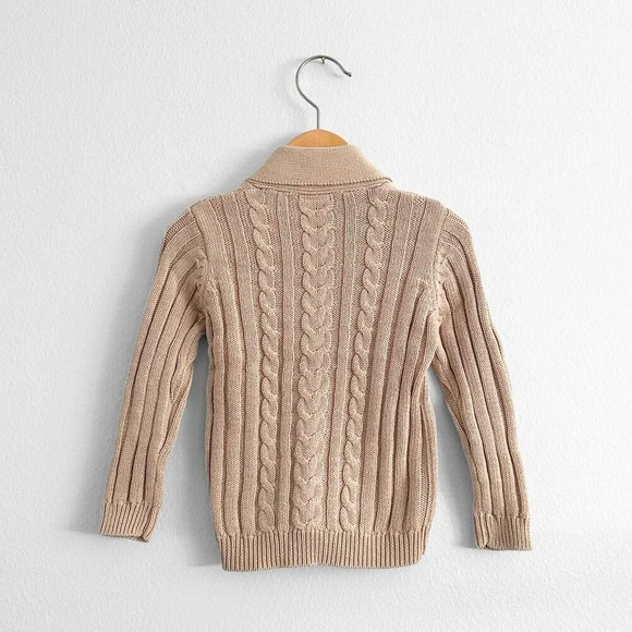 NWT Cute Boys Knitted Sweater Comfy & Warm Long Sleeve Button Down Tan 6-9M - Picture 2 of 2